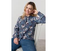 Lily & Me Women's Rachel Frill Printed Long Sleeve Blouse in Navy | Size: 12 Lily & Me Navy 12