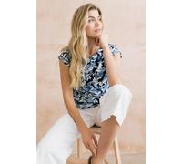 Lily & Me Women's Sway Alder Print Viscose Raglan Capped Sleeve T-Shirt with Round Neck in Navy | Size: 20 Lily & Me Navy 20