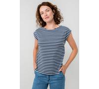 Lily & Me Women's Sway Striped Stretch Cotton Jersey Round Neck T-Shirt in Blue | Size: 8 Lily & Me Blue 8