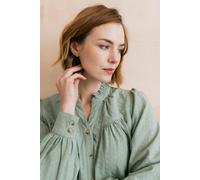 Lily & Me Women's Wayfaring Textured Cotton Long Sleeve Blouse with V-neckline in Olive | Size: 14 Lily & Me Olive 14
