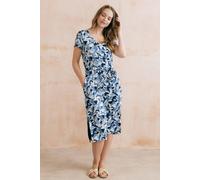 Lily & Me Women's Weekend Alder Print Viscose Short Sleeve Midi Dress with Side Pockets in Navy | Size: 10 Lily & Me Navy 10