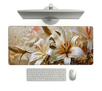 Lily Mouse Pad 700 x 400 x 3 mm Extended Large Mouse Mat, Keyboard Mousemat, Desk Mat Workspace Decor with Anti-Slip Base & Anti-Fray Edges, Waterproof Desk Accessories for Work (Flower) L-x110