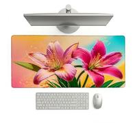Lily Mouse Pad 900 x 400 x 3 mm Extended Large Mouse Mat, Keyboard Mousemat, Desk Mat Workspace Decor with Anti-Slip Base & Anti-Fray Edges, Waterproof Desk Accessories for Work (Flower) L-x132