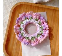 Lily of the Valley Flower Hair Tie, Handmade Crochet Flower Bouquet Hair Elastic Hair Bands, Large Crochet Scrunchie Flower Hair Rope Ponytail Holder Knitted Hair Accessories (Purple)