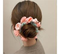 Lily of the Valley Flower Hair Tie, Handmade Crochet Flower Bouquet Hair Elastic Hair Bands, Large Crochet Scrunchie Flower Hair Rope Ponytail Holder Knitted Hair Accessories (Light Pink)