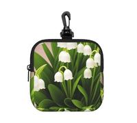Lily of The Valley Flower Print, Square Zipper Storage Bag, Neoprene Coin Purse, Small Wallets, Change Pouch, Change Purse