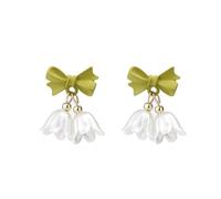 Lily of the Valley Flower Small Earrings for Women Cute Charm Green Bow White Little Bell Floral Tassel Minimalist Dangle Drop Earrings for Birthday Holiday Daily Jewelry Gifts, Acrylic, No Gemstone