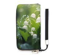 Lily of The Valley Flowers Green Leaves Slim Wallet for Women Long Purse Cute Clutch Wristlet Handbag Card Holders