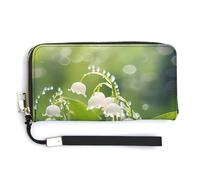 Lily of The Valley Flowers Green Leaves Womens Wristlet Wallet Leather Long Purse Card Holder Clutch Handbag