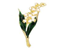 Lily of The Valley Gold Brooch Pin Alloy Enamel Green Leaves and White Floral Brooches Vintage Elegant Brooch for Women Girls Lucky Handmade DIY Lapel Pins Memorial Day Valentine's Day Blessing Gift