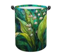 Lily of The Valley Green Plant Laundry Baskets Laundry Hamper Waterproof Foldable Storage Bin Dirty Clothes Laundry Basket for Living Room Bathroom