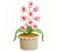 Lily of the Valley Lamp with Bendable Stems, 12 Inch Crochet Artificial Flowers, Cordless Table Lamp Gifts for Women Her Mom, Valentine Day Home Decor (PinkWith pearls without light)