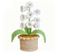 Lily of the Valley Lamp with Bendable Stems, 12 Inch Crochet Artificial Flowers with 10 Little Night Lights, Cordless Table Lamp Gifts for Women Her Mom, Valentine Day Home Decor (WhiteWith pearls)