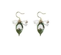 Lily of the Valley Leaf Earrings, 925 Silver Hooks, Cute Forest Style, Handmade Acrylic Flowers & Leaves, Elegant Long Teardrop Shape for Women