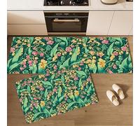 Lily Of The Valley Leaves Kitchen Rugs and Mats Carpet Standing Mats Washable 2 Pieces Microfiber Non-Slip Mint Green Rug Set for Kitchen Floor Front of Sink, Hallway,45x75+45x150cm,Gorgeous Retro
