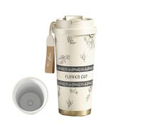 Lily of the Valley Mug, 500ml Stainless Steel or Ceramic Liner, Elegant Floral Design, NEW Tea and Coffee Travel Cup with Built-In Infuser, Insulated Tumbler for Women (Black ceramics)