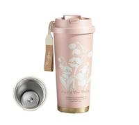 Lily of the Valley Mug, 500ml Stainless Steel or Ceramic Liner, Elegant Floral Design, NEW Tea and Coffee Travel Cup with Built-In Infuser, Insulated Tumbler for Women (Pink stainless steels)