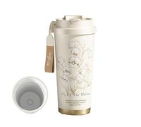 Lily of the Valley Mug, 500ml Stainless Steel or Ceramic Liner, Elegant Floral Design, NEW Tea and Coffee Travel Cup with Built-In Infuser, Insulated Tumbler for Women (White ceramics)