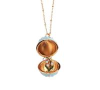Lily of the Valley Openable Locket Necklace for Women, Egg Enamel Vintage Pendant Elegant Delicate Keepsake Jewelry for Daily Dinner Wedding Formal Events, Gift for Mom Wife Female Loved Ones