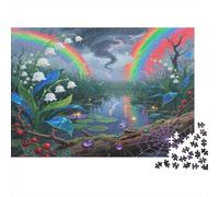 Lily of The Valley Paper Double Rainbow over Pond with Lilies Jigsaw Puzzle Set Mind Stimulating Secret Santa Gift 70x50cm/1000pcs