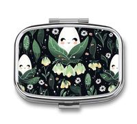 Lily of The Valley Pattern Pill Organizer Metal Pill Box - 2 Compartments, Sleek & Portable Medicine Case for Travel, Daily Use