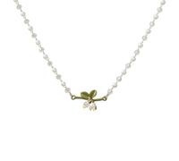 Lily of the Valley Pearl Necklace Cheery Blossm Daisy Green Paint Leaves and Lily Flower Pearl Pendant Floral Tassel Charm Pink Flower Wedding Jewelry for Women, Stainless Steel, No Gemstone