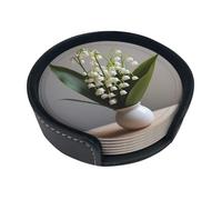 Lily of The Valley Printed Coaster Set - 6-Piece Set - Waterproof and Scalding-Resistant, Suitable for Home and Office Use