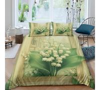 Lily of the Valley Single Duvet Cover Set Vintage Picture Frame Bedding Set 3D Print Soft Microfiber Quilt Covers 135x200 cm with Zipper Closure and 2 Pillowcases 50x75 cm for Teens K.6224