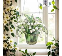 Lily of the Valley Suncatcher, Stained Glass Window Hanging, Sun Catchers Indoor Window,Artificial Flower Stained Glass Window Decoration, Living Room Wall Art Decoratio(S(5.9 * 5.9 In))