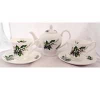 Lily of The Valley Tea Set for Two Fine Bone China Hand Decorated in The UK Lilies Tea Set 1 Teapot 2 Cups & 2 Saucer Free UK Delivery