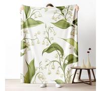 Lily of The Valley Throw Blanket for Couch, Floral Plant Fleece Blanket 40"x60", Botanical Flower Blanket for Bed, Warm Soft Cozy Lightweight Bedding for All Season