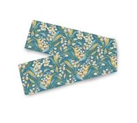 Lily Of The Valley Turquoise Background decorative spring table runner, 13x70inches, fall table decorations reusable white table runner decoracion para mesa de centro 70" Long