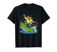 Lily Pad Surfer Frog Splashing Ocean Waves T-Shirt