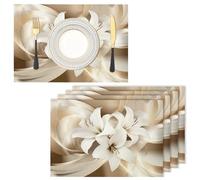 Lily Placemats Set of 2, Vintage Elegance Heat Resistant Table Place Mats Non Slip Washable Table Mats for Party Kitchen Home Dining Holiday Place Mat Decor 45x30cm, White