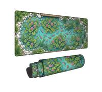 Lily Pond Large Gaming Mouse Pad, Vibrant Aqua Green Water Lilies Stitched Edge Mousepad, Rubber Non-Slip Washable Gaming Mouse Pad for Home and Office Computer, Laptop 16x36 Inch