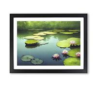 Lily Pond Watercolour Vol.4 H1022 Framed Print for Living Room Bedroom Home Office Décor, Wall Art Picture Ready to Hang, Black A4 Frame (34 x 25 cm)