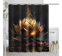 Lily Shower Curtain with Hooks Magic Gold Water Flower Lotus Asian Indian Modern Glitter Black Polyester Bathroom Decor Waterproof for School Guest Bathroom Shower Curtain 72x72inch