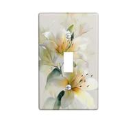 Lily Single Light Switch Cover Plate, Floral Nature Flower Petals Spring White Plastic Standard Size Switch Plate Decorative for Home Living Room New Apartment Decor (Single)