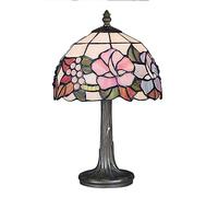 Lily Small Tiffany Style Stained Glass Floral Table Lamp | Handcrafted stained glass shade with elegant floral design, ideal for bedside tables, lounges and reading corners.