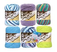 Lily Sugar'n Cream 100% Cotton Yarn 6-Pack Bundle with Bella's Crafts Stitch Markers (Blue-Green Mix)