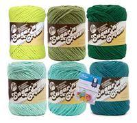 Lily Sugar'n Cream 100% Cotton Yarn 6-Pack Bundle with Bella's Crafts Stitch Markers (Greens)
