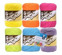 Lily Sugar'n Cream 100% Cotton Yarn 6-Pack Bundle with Bella's Crafts Stitch Markers (Hot Rainbow)