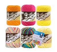 Lily Sugar'n Cream 100% Cotton Yarn 6-Pack Bundle with Bella's Crafts Stitch Markers (Orange, Pink, Yellow Mix)