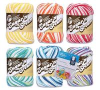 Lily Sugar'n Cream 100% Cotton Yarn 6-Pack Bundle with Bella's Crafts Stitch Markers (Rainbow Ombres)