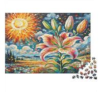 Lily Thick Paper Pink Lily with Sun over Colorful Meadow Jigsaw Puzzle Bundle Boredom Buster Puzzle Gift 70x50cm/1000pcs