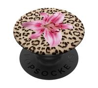 Lily Tiger Flower On Cheetah Leopard Animal Print Summer PopSockets Adhesive PopGrip