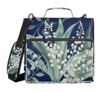 Lily Valley Bellflower Navy Blue 3 Rings 1.5 inch Organizer Binder with Strap Multi-Pocket Portable Home Travel Safe Storage Bag for School and Office