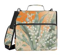 Lily Valley Bellflower Orange 3 Rings Organizer Binder with Handle Multiple Pockets Portfolio Binder for School