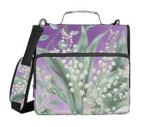 Lily Valley Bellflower Purple 1.5-Inch 3-Rings Zip Up Binder with Handle Waterproof Portable Home Travel Safe Storage Bag for School and Office
