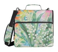 Lily Valley Bellflower Rainbow 1.5-Inch 3-Rings Zippered Binder Bag with Handle and Removable Shoulder Strap Laege Capacity Portable Home Travel Safe Storage Bag for Middle Student